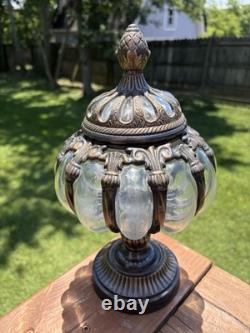 Vintage Brass & Hand Blown Bubble Glass Lidded Dome Caged Apothecary Jar