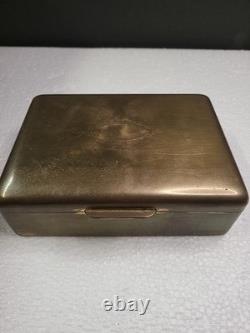 Vintage Brass Hinged Lid Mens Dresser Trinket Box with Wood Lining