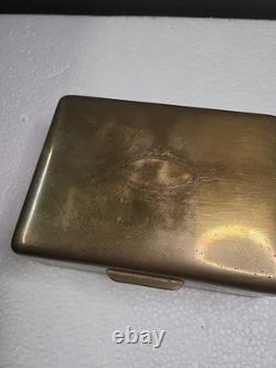 Vintage Brass Hinged Lid Mens Dresser Trinket Box with Wood Lining