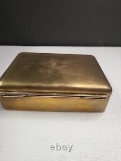 Vintage Brass Hinged Lid Mens Dresser Trinket Box with Wood Lining