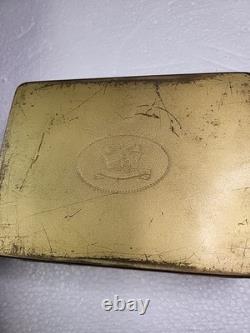 Vintage Brass Hinged Lid Mens Dresser Trinket Box with Wood Lining