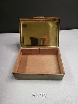 Vintage Brass Hinged Lid Mens Dresser Trinket Box with Wood Lining