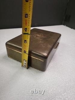 Vintage Brass Hinged Lid Mens Dresser Trinket Box with Wood Lining