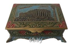 Vintage Brass Inlaid Greece Parthenon Trinket Box Desktop Box Hinged Lid