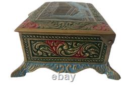 Vintage Brass Inlaid Greece Parthenon Trinket Box Desktop Box Hinged Lid