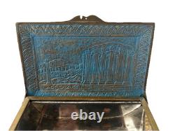 Vintage Brass Inlaid Greece Parthenon Trinket Box Desktop Box Hinged Lid