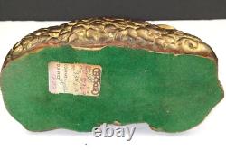 Vintage Brass Ram Horned Sheep Trinket Box with Lid Heavy Felt Bottom 6.75x3x4
