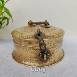 Vintage Brass Royal Jewelry Box With Delicate Carving, Chain, Latch and Handle Z5