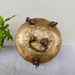 Vintage Brass Royal Jewelry Box With Delicate Carving, Chain, Latch and Handle Z5