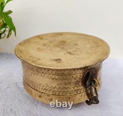 Vintage Brass Royal Jewelry Box With Delicate Carving, Chain, Latch and Handle Z5