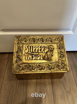 Vintage Brass Slipper Box With Dog -Antique 1920's