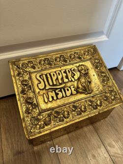 Vintage Brass Slipper Box With Dog -Antique 1920's