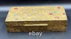 Vintage Brass Trinket Box Gold Wash Floral Engraved Jewelry Box Old