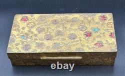Vintage Brass Trinket Box Gold Wash Floral Engraved Jewelry Box Old