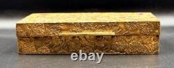 Vintage Brass Trinket Box Gold Wash Floral Engraved Jewelry Box Old