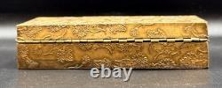 Vintage Brass Trinket Box Gold Wash Floral Engraved Jewelry Box Old