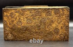 Vintage Brass Trinket Box Gold Wash Floral Engraved Jewelry Box Old