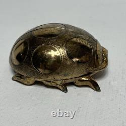 Vintage Brass and Enamel Japanese Ladybug Trinket Pill Jewelry Box RARE