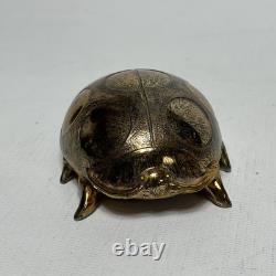 Vintage Brass and Enamel Japanese Ladybug Trinket Pill Jewelry Box RARE