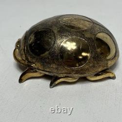 Vintage Brass and Enamel Japanese Ladybug Trinket Pill Jewelry Box RARE