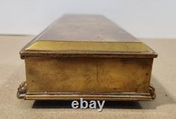 Vintage Bronze Lions Foot Tobacco Box withRosewood Lining Engraved Christmas 1936