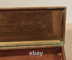 Vintage Bronze Lions Foot Tobacco Box withRosewood Lining Engraved Christmas 1936