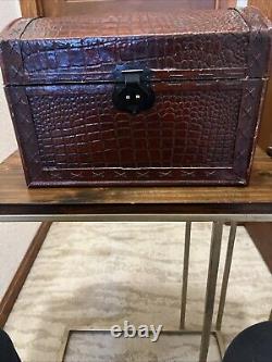 Vintage Burgundy Crocodile Embossed Leather Box