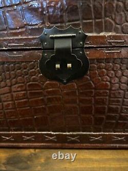 Vintage Burgundy Crocodile Embossed Leather Box