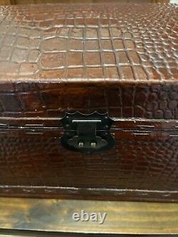 Vintage Burgundy Crocodile Embossed Leather Box