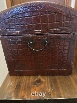 Vintage Burgundy Crocodile Embossed Leather Box