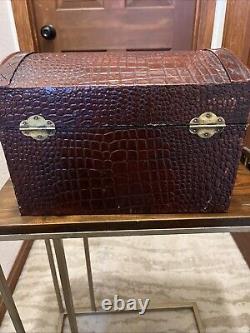 Vintage Burgundy Crocodile Embossed Leather Box