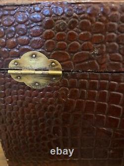 Vintage Burgundy Crocodile Embossed Leather Box