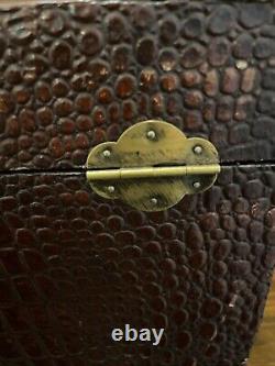 Vintage Burgundy Crocodile Embossed Leather Box