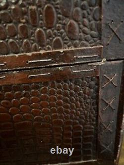 Vintage Burgundy Crocodile Embossed Leather Box