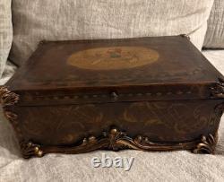 Vintage Burl Walnut Box baroque-style Trim Hand Painted Indian Elephant