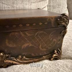 Vintage Burl Walnut Box baroque-style Trim Hand Painted Indian Elephant