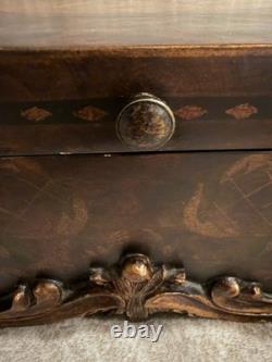 Vintage Burl Walnut Box baroque-style Trim Hand Painted Indian Elephant