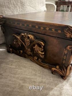 Vintage Burl Walnut Box baroque-style Trim Hand Painted Indian Elephant