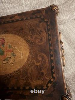 Vintage Burl Walnut Box baroque-style Trim Hand Painted Indian Elephant