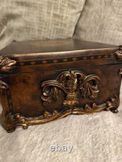 Vintage Burl Walnut Box baroque-style Trim Hand Painted Indian Elephant