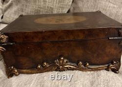 Vintage Burl Walnut Box baroque-style Trim Hand Painted Indian Elephant