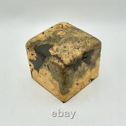 Vintage Burl Wood Puzzle Jewelry Stash Box Hand Carved Cube Sculpture Minimalist