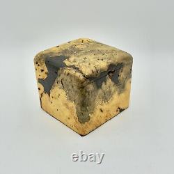 Vintage Burl Wood Puzzle Jewelry Stash Box Hand Carved Cube Sculpture Minimalist