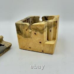 Vintage Burl Wood Puzzle Jewelry Stash Box Hand Carved Cube Sculpture Minimalist