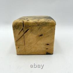 Vintage Burl Wood Puzzle Jewelry Stash Box Hand Carved Cube Sculpture Minimalist