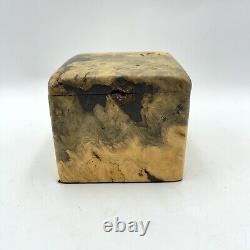 Vintage Burl Wood Puzzle Jewelry Stash Box Hand Carved Cube Sculpture Minimalist