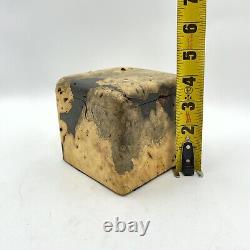 Vintage Burl Wood Puzzle Jewelry Stash Box Hand Carved Cube Sculpture Minimalist