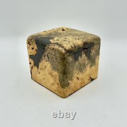 Vintage Burl Wood Puzzle Jewelry Stash Box Hand Carved Cube Sculpture Minimalist