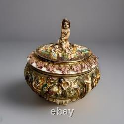 Vintage CAPODIMONTE Italy Cherubs Trinket Box