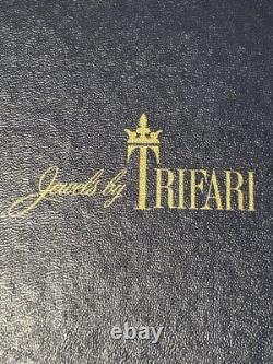 Vintage CROWN TRIFARI Parure Necklace Bracelet Earrings Rhodium Rhinestone Boxed